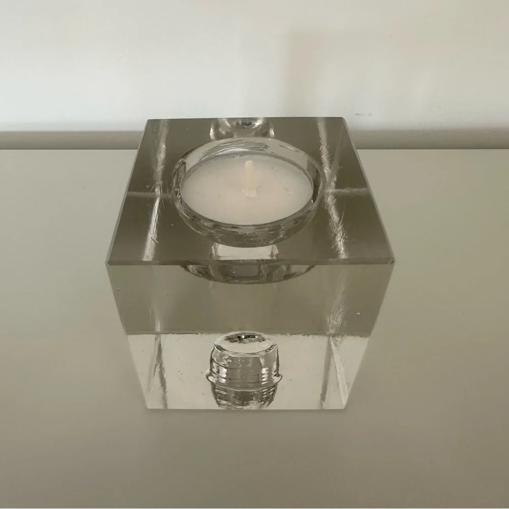 Anthropologie Solid Crystal Glass Reversible Cube Candle Holder 3